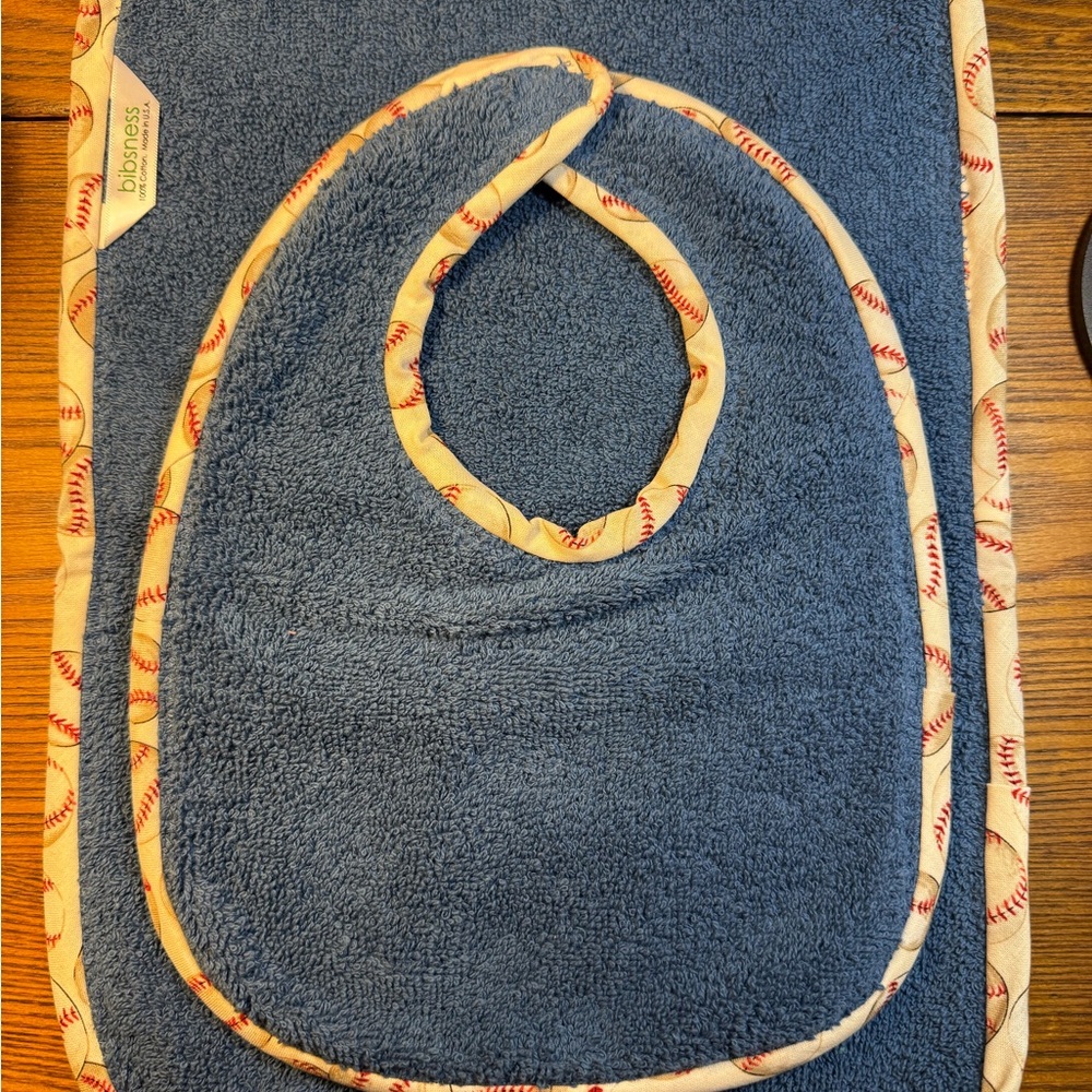 Blue Baby Bib and Burp Cloth Set